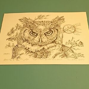 Majestic Owl Drawing "Night Watcher; The Great Horned Owl" Artist's Proof
